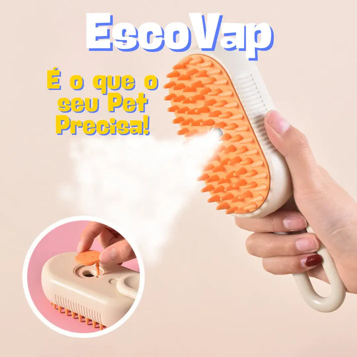 EscoVap - Escova Elétrica a Vapor 3 em 1 para Cães e Gatos